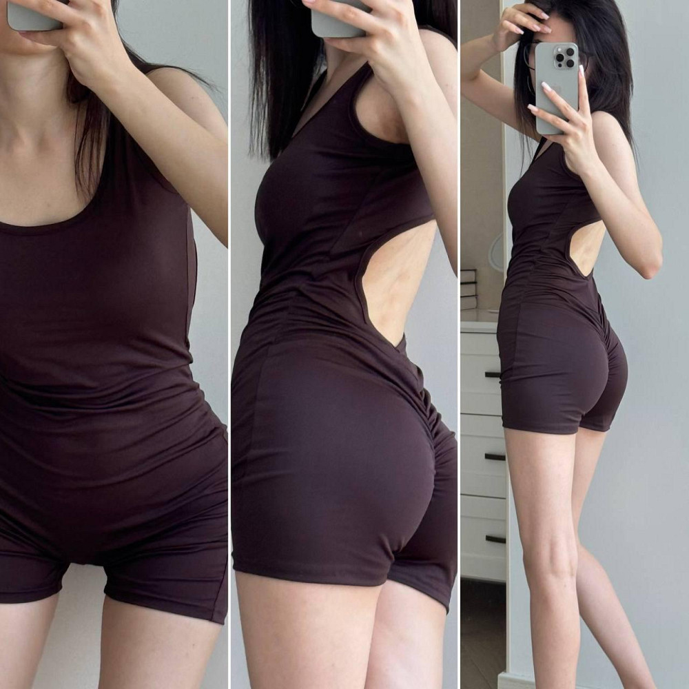 Жіночий комбінезон із відкритою спиною щільний мікродайвінг Шоколад Одеса - фото 1