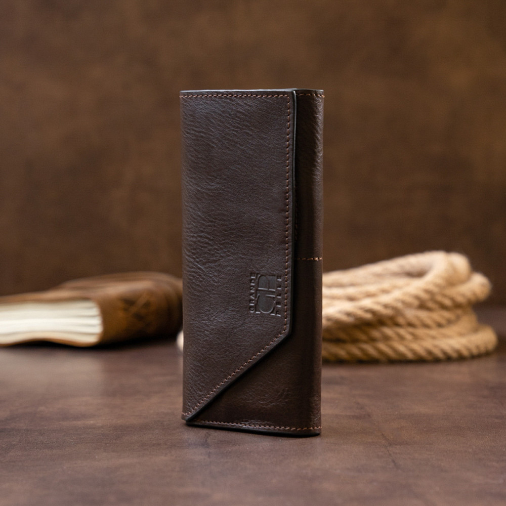 Горизонтальный клатч глянцевый на магните GRANDE PELLE 11317 Шоколадный Киев - изображение 4