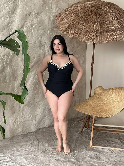 Жіночий купальник суцільний великого розміру на кісточках plus size на бретельках з морським декором чорний 4XL Одеса - фото 9