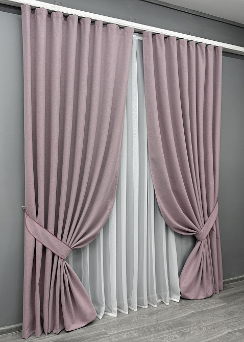 Комплект готовых штор VR-Textil Блэкаут двусторонний ASHEN NIGHT № 1843ш Пудровый 200х270 см 2 шт (32-207) Киев - изображение 3