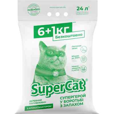 Наполнитель для туалета Super Cat Древесный впитывающий с ароматизатором 6+1 кг (12 л) (3552) Винница