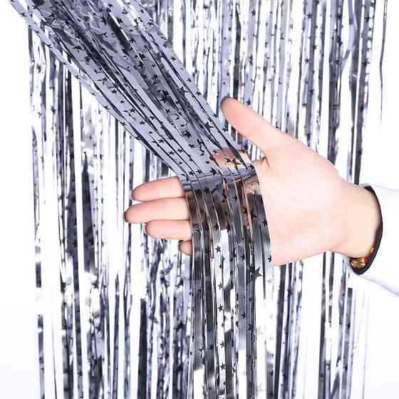 Дождик для фотозоны с принтом звездочек на стену 2 м на 1 м серебристый Киев