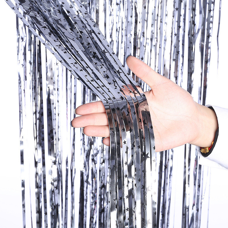 Дождик для фотозоны с принтом звездочек на стену 2 м на 1 м серебристый Киев - изображение 1