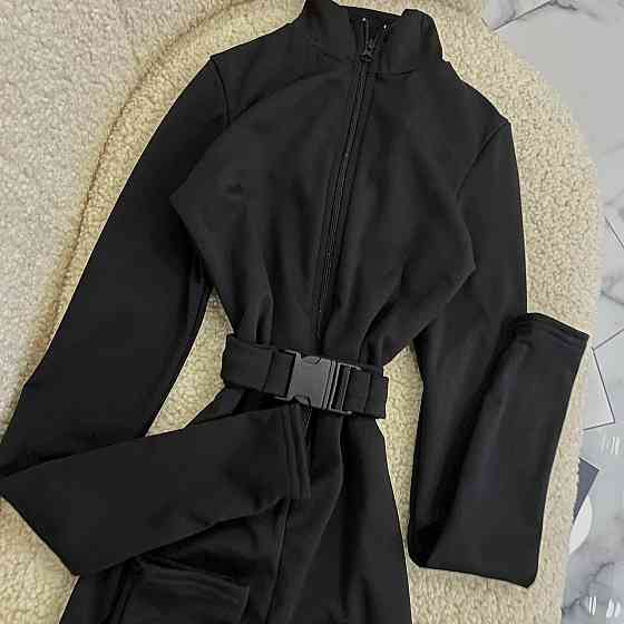 Женский стильный термо комбинезон  с поясом из плотного микродайвинга на флисе Одесса