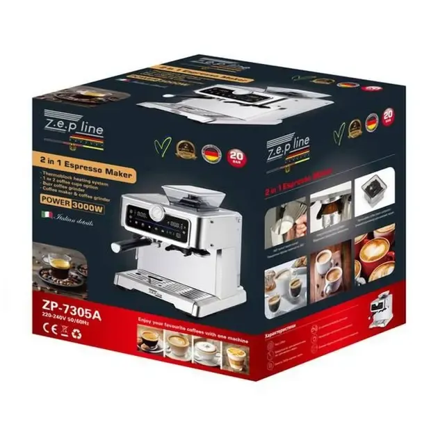 Кофеварка с кофемолкой эспрессо 2в1 Zepline ZP-7305A 3000Вт Коломыя - изображение 4