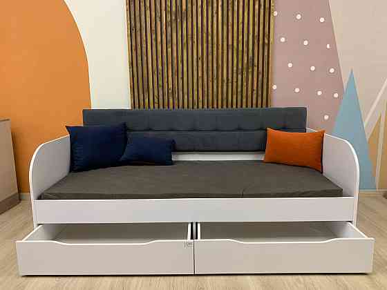 Детская односпальная кровать LION Л-7 с ящиками и ламелями Лили-95 90x200 см Нимфея Альба (белый) (LION-041005) Днепр