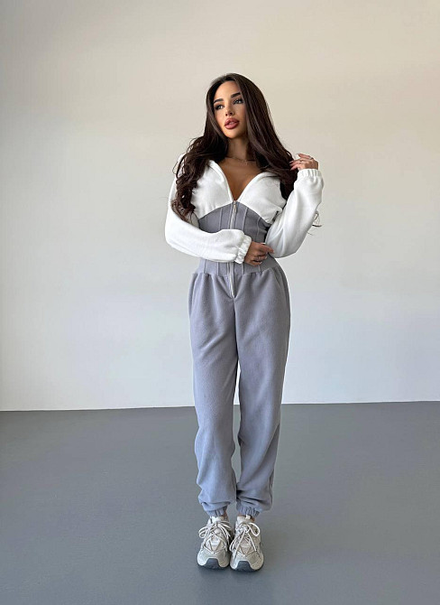 Жіночий повсякденний теплий комбінезон двосторонній поліс фліс Сіро-білий, 42/44 Одеса - фото 2