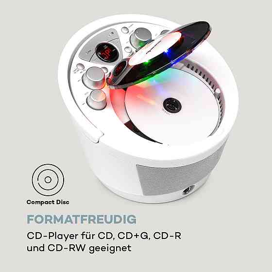 Караоке-система SingSing BT 2 мікрофони CD-плеєр BT Світлодіодний світловий ефект Мобільний білий (Німеччина, Рівне