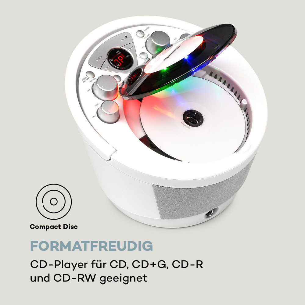 Караоке-система SingSing BT 2 мікрофони CD-плеєр BT Світлодіодний світловий ефект Мобільний білий (Німеччина, Рівне - фото 5