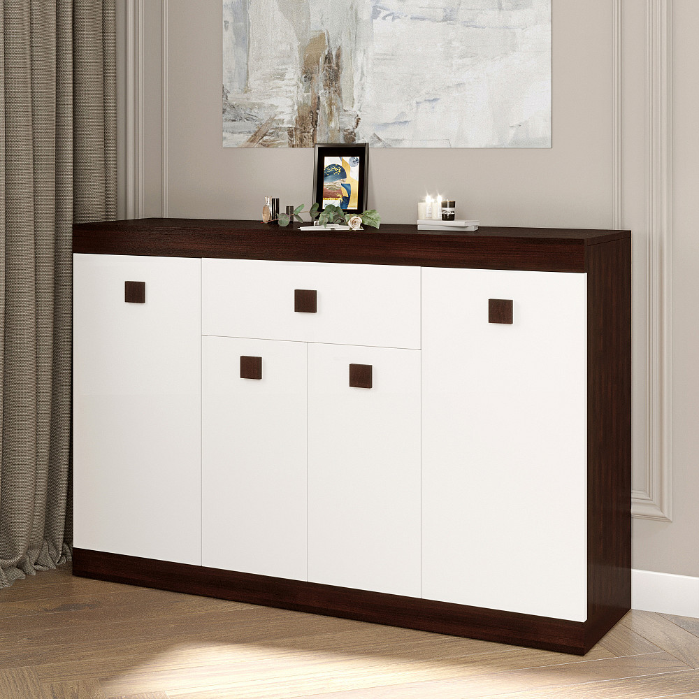 Великий комод Еверест з дверима та ящиком Соната-7 140х38х94 венге темний + білий (DTM-2018) Львів - фото 1