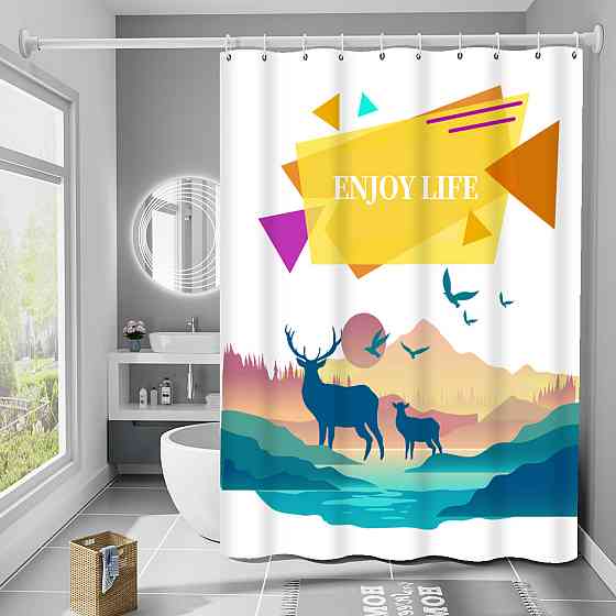 Шторка для ванны из полиэстера водонепроницаемая Bathlux 180x180 см с кольцами, занавеска для ванной комнаты Каменец-Подольский