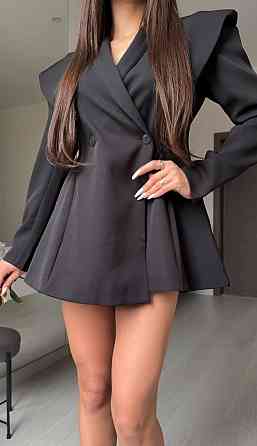 Женское вечернее романтическое пиджак-платье костюмка + подкладка Черный, 46/48 Одесса