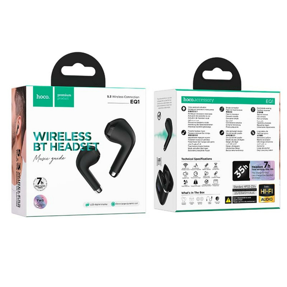 Бездротові навушники Hoco EQ1 Music guide true wireless BT headset чорні Львів - фото 4