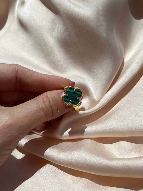 Кільце Van Cleef позолота 18 К/кільце конюшина зелене в золоті Одеса - фото 2