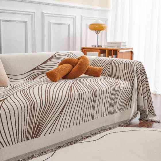 Плед покрывало на диван или кровать,чехол накидка 180х230 см для мягкой мебели, бежевий в коричневую полосу Каменец-Подольский