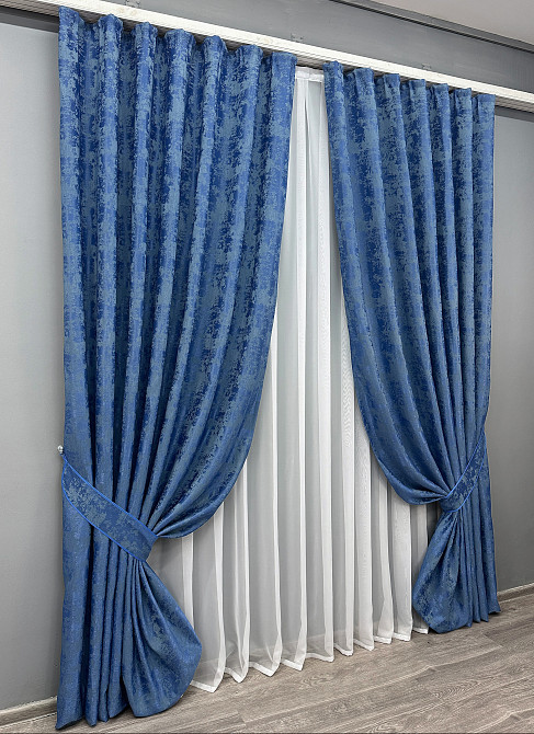 Комплект готовых штор VR-Textil Жаккард Sultan XO №1149ш Синий 150х290 см 2 шт (33-1288) Киев - изображение 3