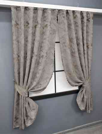 Комплект коротких штор VR-Textil Жаккард Мрамор Al3 № 1596ш Светло-серый с мокко 145х170 см 2 шт (35-0268) Киев