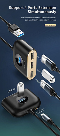 HUB адаптер Baseus Square Round 4in1 USB 3.0 to 1USB 3.0+3 USB 2.0+1micro USB CAHUB-AY01 (Черный) Миколаїв - фото 5