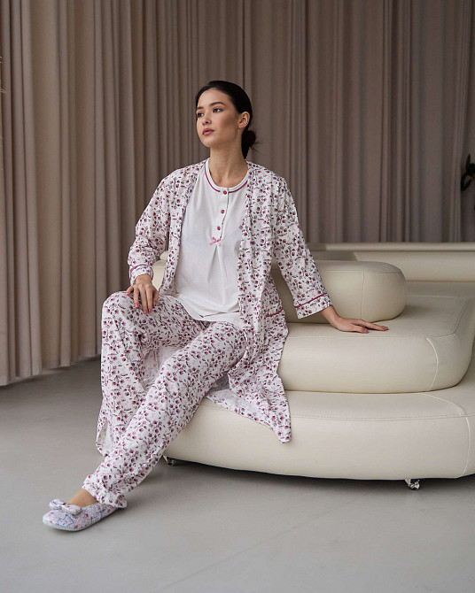 Комплект-тройка для дома для беременных со штанами - цветочки Nicoletta 7391 XL Киев - изображение 1