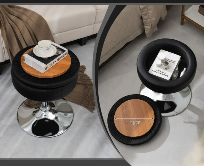 Пуф кресло табурет черный вращающийся с хранилищем для косметики и вещей Киев - изображение 4