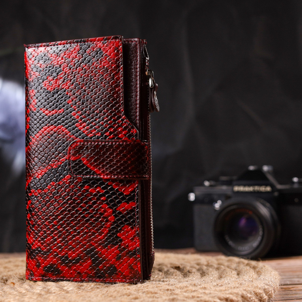 Незвичайний жіночий гаманець з натуральної шкіри з тисненням під змію CANPELLINI 21647 Різнокольоровий Київ - фото 9