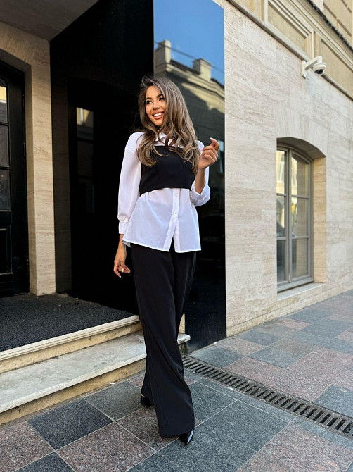 Женский брючный костюм тройка: рубашка, топ и штаны костюмка + шифон 42/44 Одесса - изображение 5