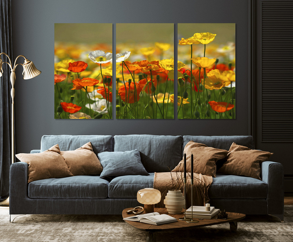 Модульна картина у вітальню/ спальню   Маки в полі     ART-017_3A 70х130 см Київ - фото 3