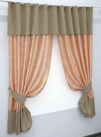 Кухонные шторы VR-Textil № 073к с ламбрекеном и подхватами персиковый с какао 270х170 см (52-0150) Киев