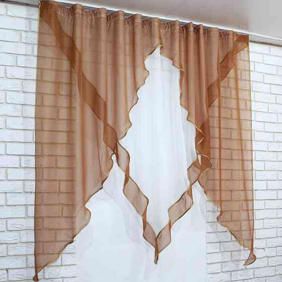 Кухонна фіранка VR-Textil № 029к коричневий з білим 280х170 см (50-537) Киев