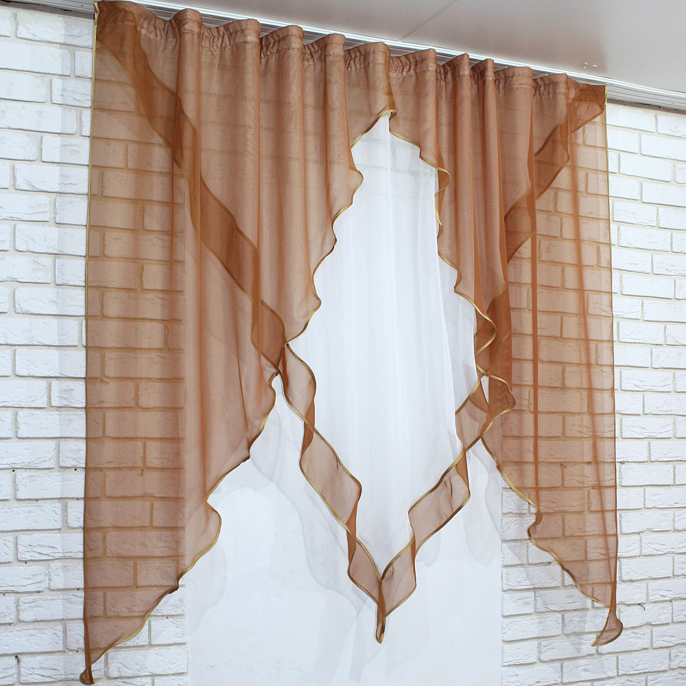 Кухонна фіранка VR-Textil № 029к коричневий з білим 280х170 см (50-537) Київ - фото 6