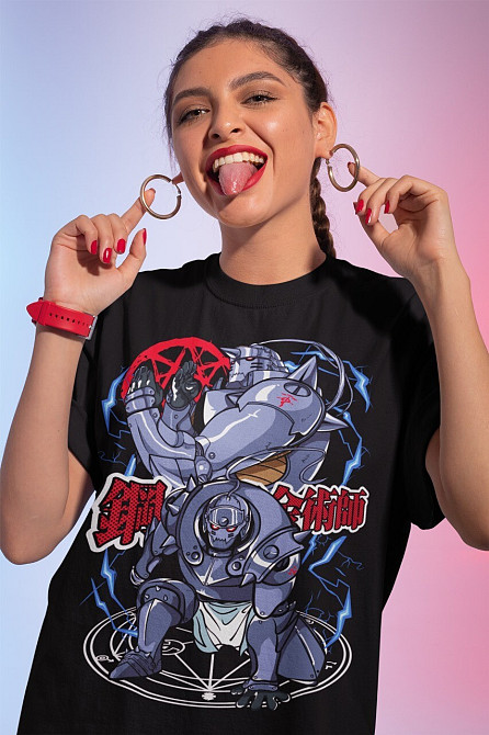 Футболка чоловіча з аніме принтом Сталевий алхімік оверсайз (S/M/L) Чорний AnimeJ0497 Дніпро - фото 9