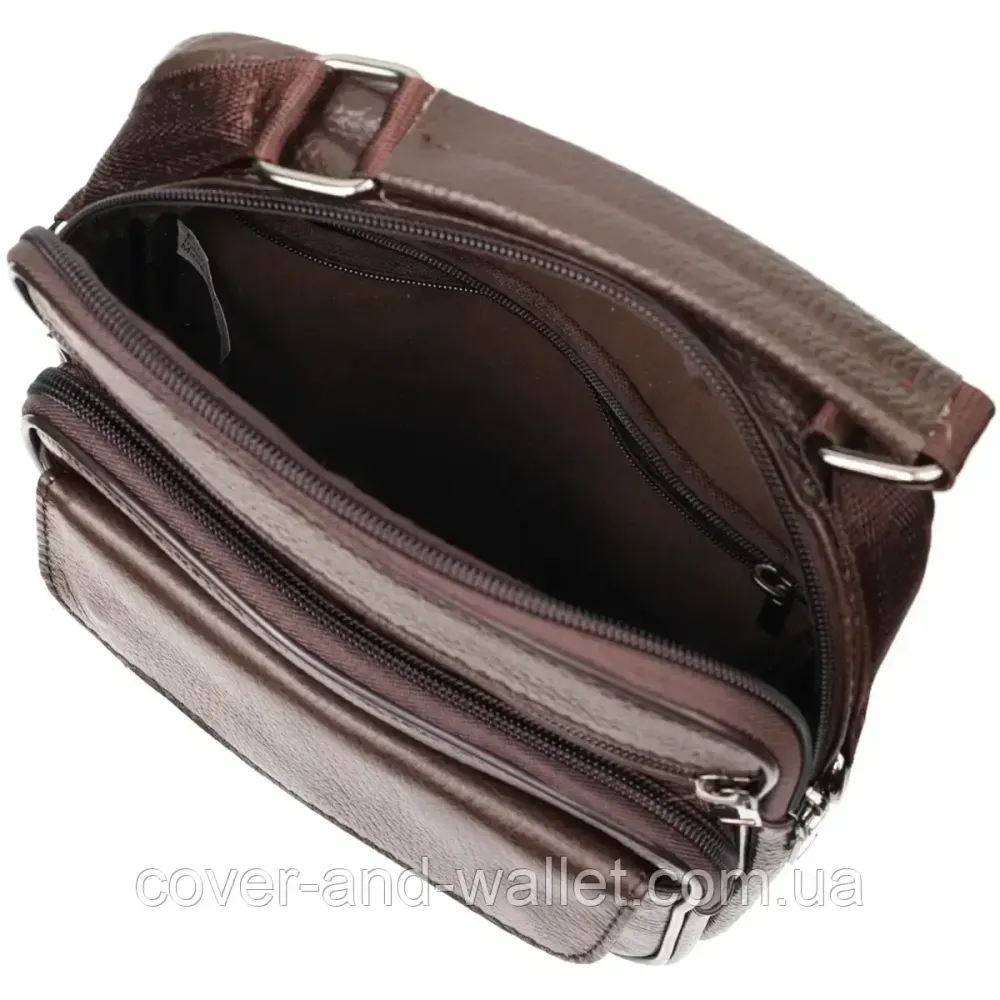 Вертикальна чоловіча сумка із натуральної шкіри з ручкою коричневого кольору Vintage Київ - фото 4