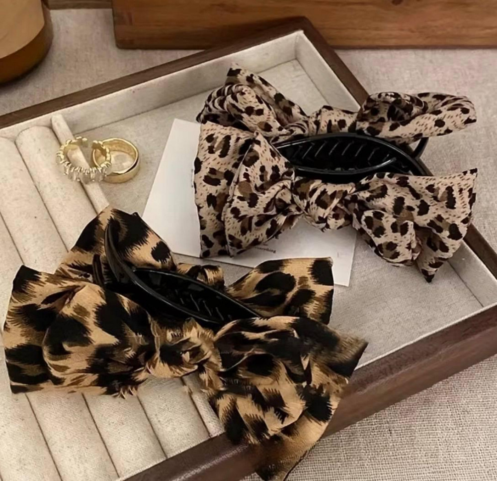 Заколка краб для волос с бантом леопардовый принт, набор 2 шт Киев - изображение 2