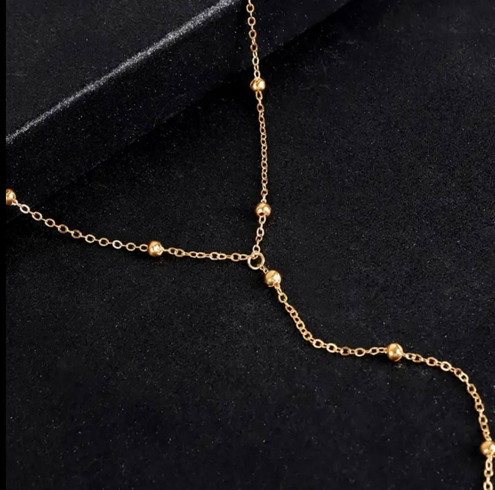 Двошарове золотисте намисто з підвісом – стильний ланцюжок у формі “Y” Київ - фото 4