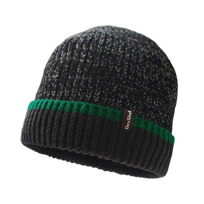 Водонепроницаемая зимняя шапка Dexshell Cuffed Beanie размер S/M (56-58 см) Черная с зеленой полосой Винница - изображение 1
