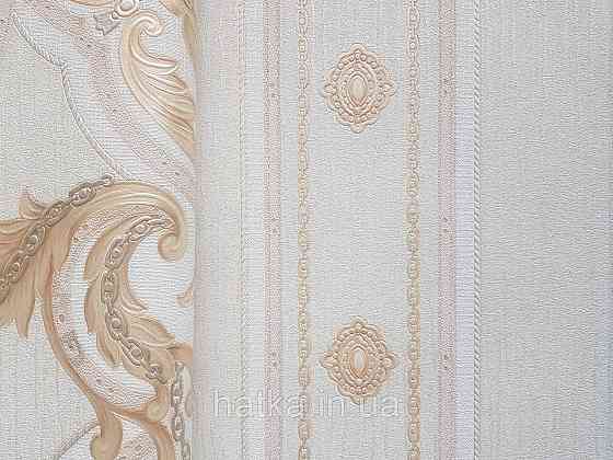 Шпалери вінілові на флізеліні AdaWall Seyyah 1.06х10 смуги широкі завитки розетки структурні бежеві золото Київ
