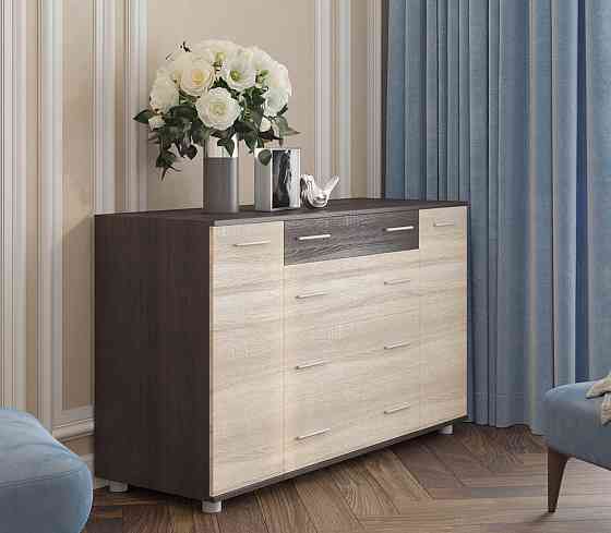 Комод для вещей К-4 Эверест 130х38х73 венге темный+дуб молочный Телескопические (шариковые) (DTM-2028) Днепр