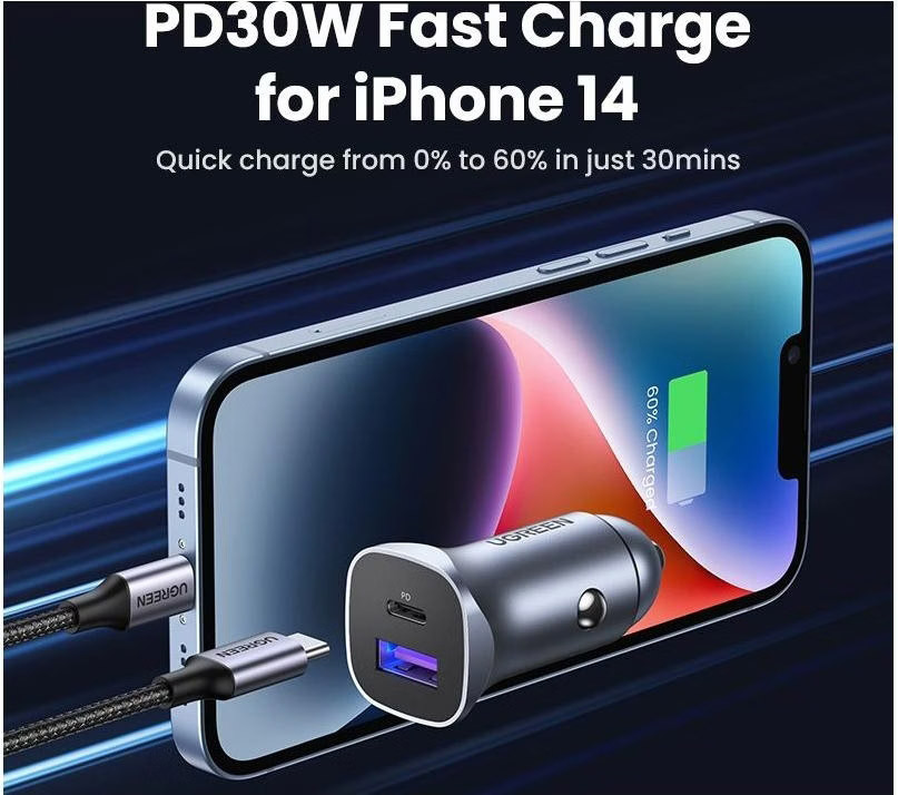 Автозарядка 2xUSB 30W (USB-C + USB-A) CD130 Ugreen Винница - изображение 10