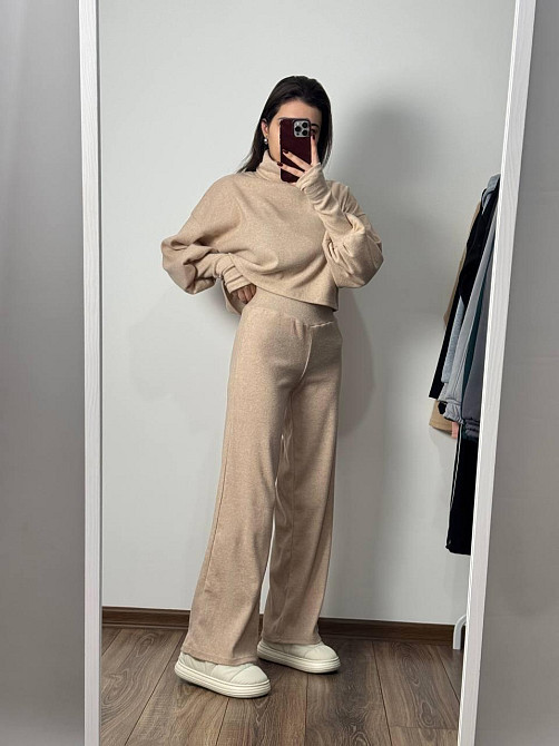 Женский базовый теплый костюм: кофта и штаны Турецкая Ангора Беж, 42/46 Одесса - изображение 2