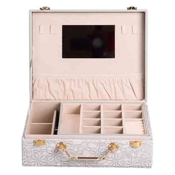 Yiwu Скринька для прикрас з еко шкіри 2 яруси із дзеркалом органайзер для ювелірних виробів HP- Коломыя