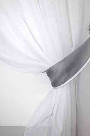 Кухонные шторы VR-Textil № 091к с ламбрекеном и подвязками графитовый с белым 270х170 см (50-252) Киев