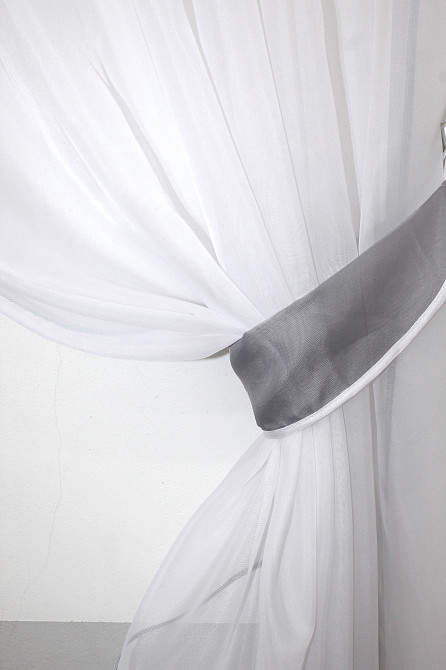 Кухонные шторы VR-Textil № 091к с ламбрекеном и подвязками графитовый с белым 270х170 см (50-252) Киев - изображение 3