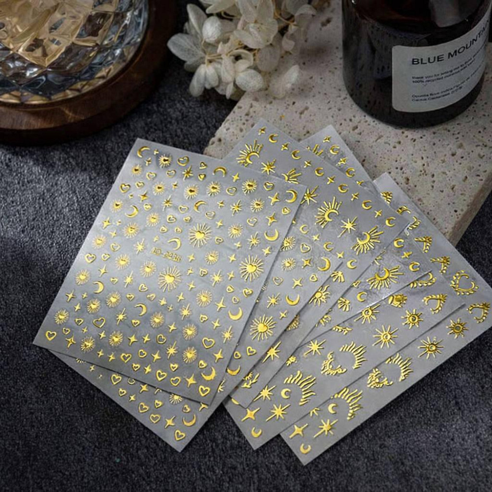Наклейки для нігтів золотисті 3 листи дизайн сонце місяць зірки Київ - фото 2