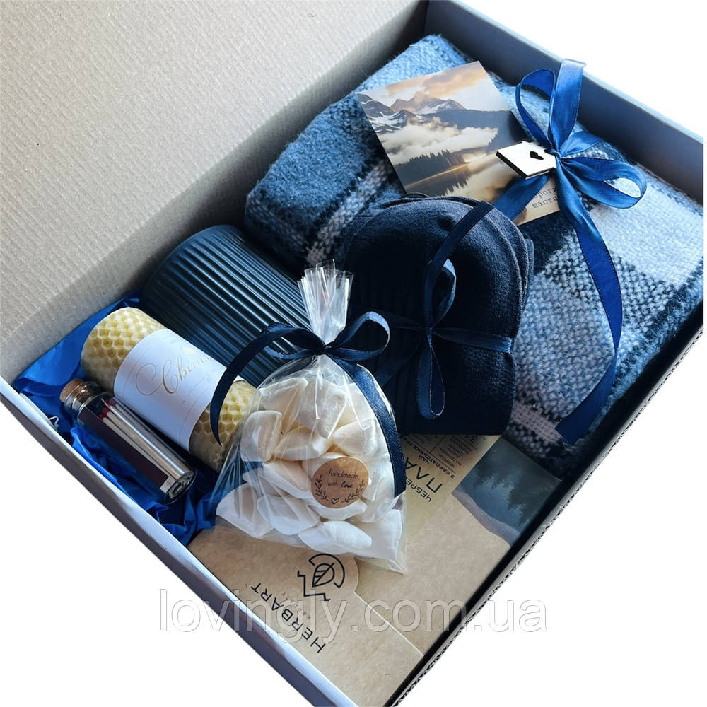 Подарунковий набір чоловікові з пледом, чашкою, свічкою, шкарпетками та чаєм - ексклюзивний затишний бокс Ірпінь - фото 8