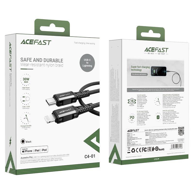 Кабель ACEFAST C4-01 Type-C to iP 3A, 30W, 1.8m, nylon, zinc connectors, Black Київ - фото 2