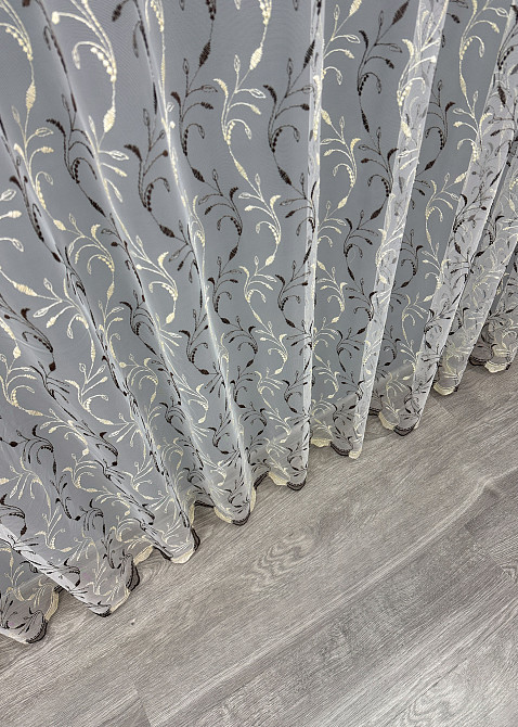 Тюль фатин с вышивкой и люрексом цвет молочный с венге 1647т Киев - изображение 7