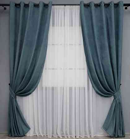 Комплект штор на люверсах VR-Textil Микровелюр Petek № 1489ш 150х270 см 2 шт Серо-голубой (37-0216) Киев