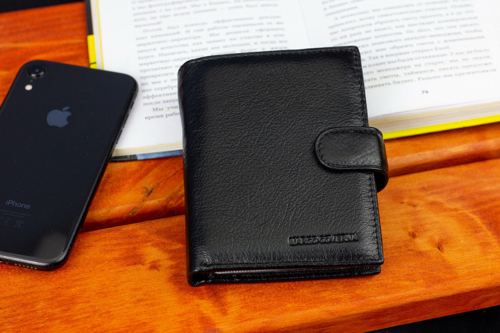 Чорний чоловічий гаманець вертикального типу з натуральної шкіри під документи Marco Coverna MC-5176-1 Кам'янське - фото 7