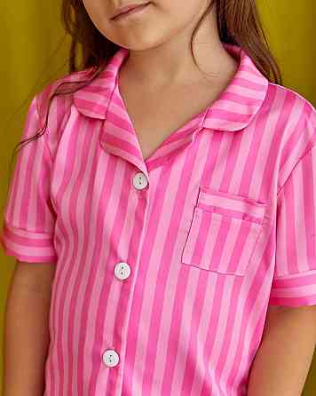 Дитяча піжамка із сатину шорти з сорочкою Рожевий смужка 154-158 Харків