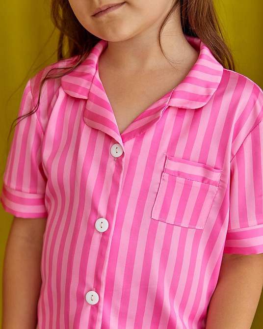 Детская пижамка из сатина шорты с рубашкой Розовый Полоска 154-158 Харьков - изображение 5